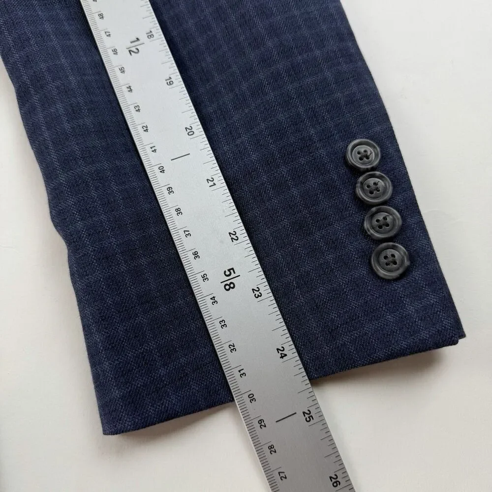 Jos. A Bank Travelers Collection Blazer 40R Tailored Fit Blue Plaid Wool Jacket